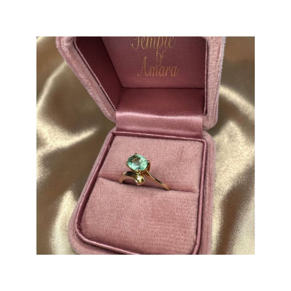 10K Gold- Natural Colombian Emerald & Diamond Ring -Size 8 -1ct Bypass Ring 2.2g - Picture 8 of 16